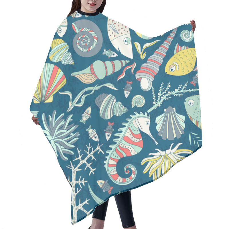 Personality  Ocean Seamless Pattern Hair Cutting Cape