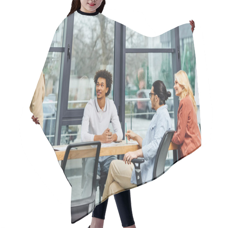 Personality  Group Of Hard-working Job Seekers In A Business Office Setting Having A Job Interview. Hair Cutting Cape