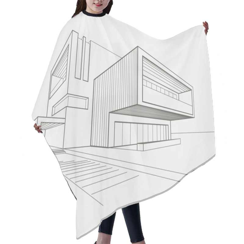 Personality  Linear Sketch Of Modern Building On Light Gray Background Hair Cutting Cape