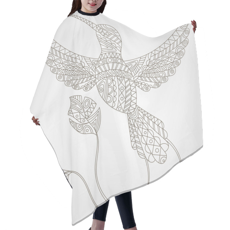 Personality  Contour Illustration Of Abstract Hummingbird, Dark Outline On A Light Background Hair Cutting Cape