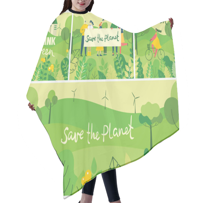 Personality  Vector Illustration Of Save The Planet Concept Hair Cutting Cape