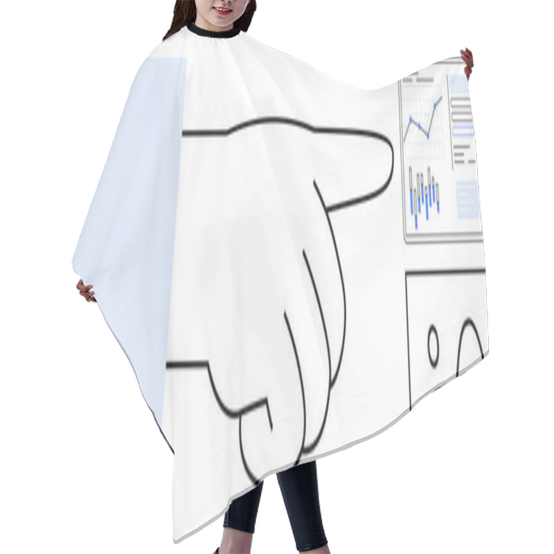 Personality  Hand Pointing At Data Charts With Graphs And Bar Charts. Ideal For Business Strategy, Financial Analysis, Project Management, Educational Materials, Market Research, Data-driven Decisions Hair Cutting Cape