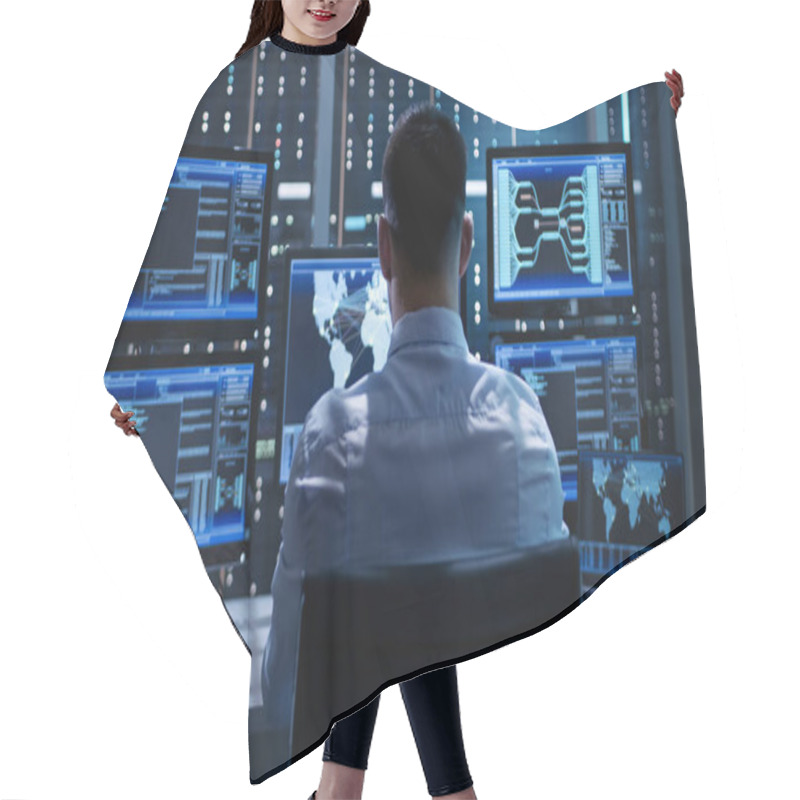 Personality  System Security Specialist Working At System Control Center. Roo Hair Cutting Cape