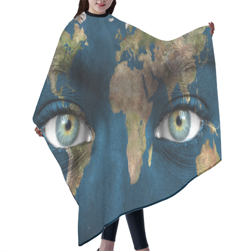 Personality  Human Face Painted With Planet Earth Hair Cutting Cape