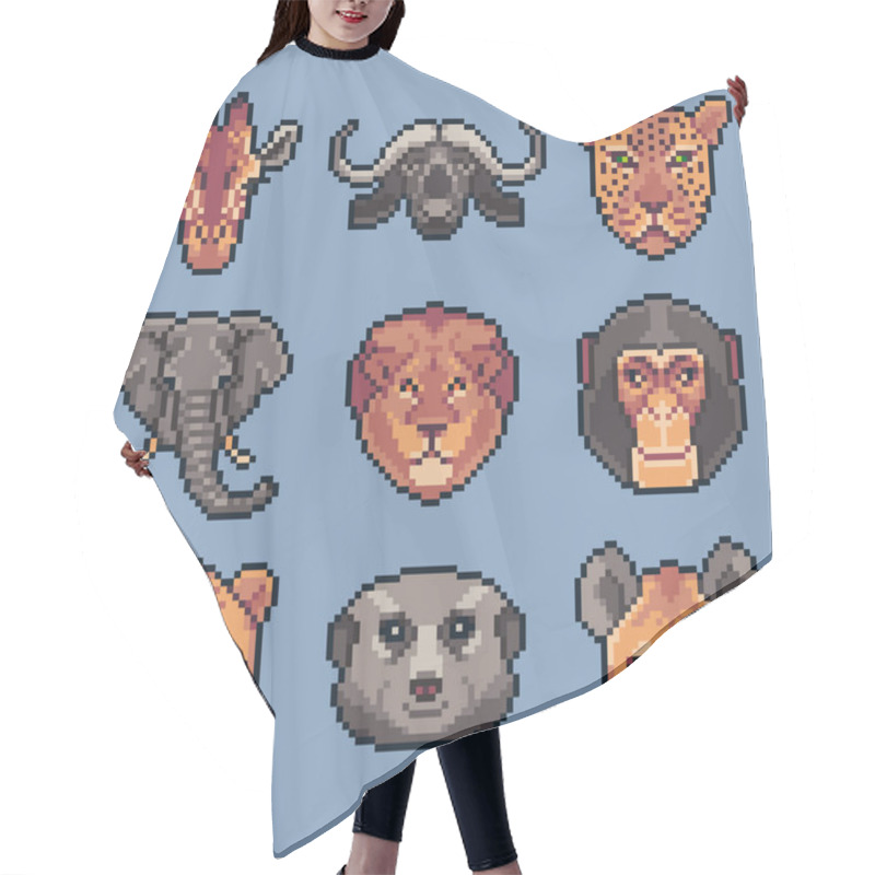 Personality  Pixel Art Set Of Vector African Wild Animals. Hair Cutting Cape