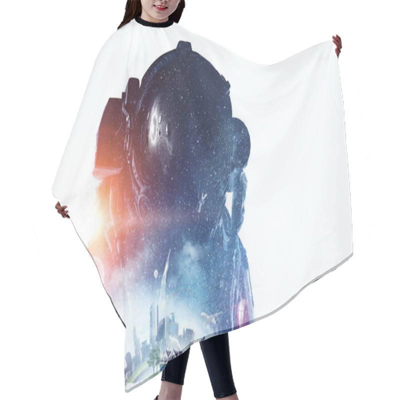 Personality  Spaceman On White. Mixed Media Hair Cutting Cape