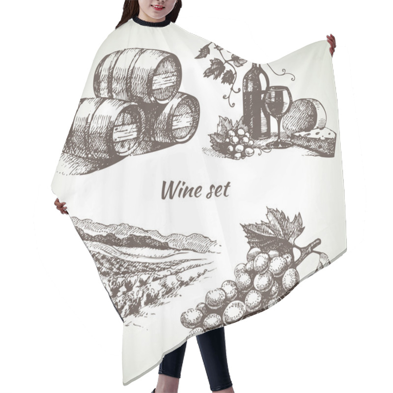 Personality  Hand Drawn Vector Wine Set Hair Cutting Cape