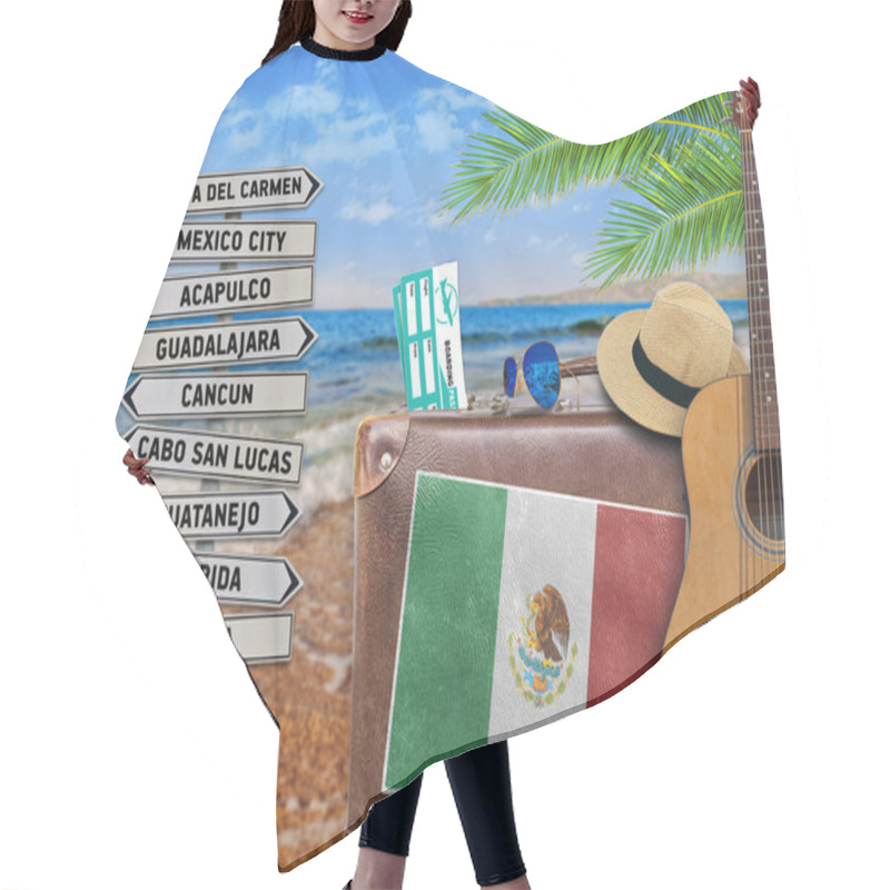 Personality  Concept Of Summer Traveling With Old Suitcase And Mexico Town Sign Hair Cutting Cape