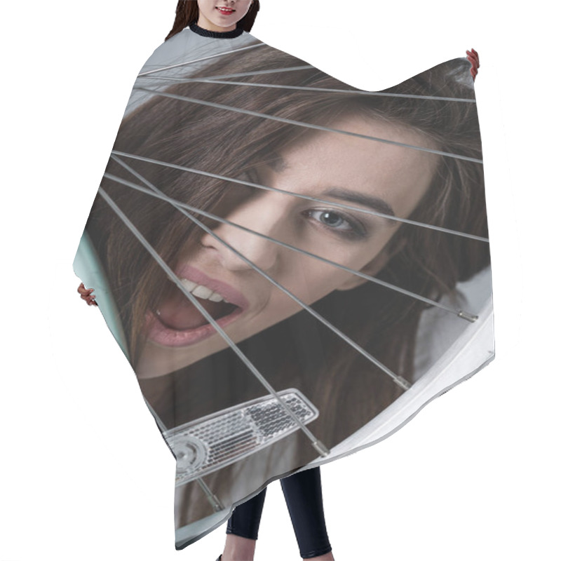 Personality  Hipster  Woman With Bicycle Hair Cutting Cape