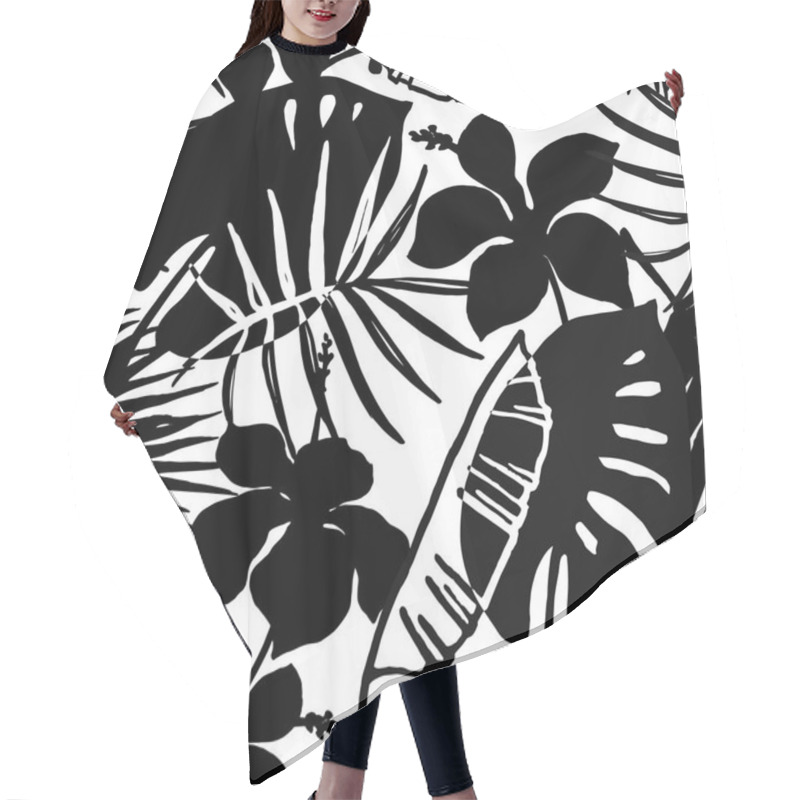 Personality  Seamless Exotic Pattern With Tropical Leaves And Flowers. Hair Cutting Cape