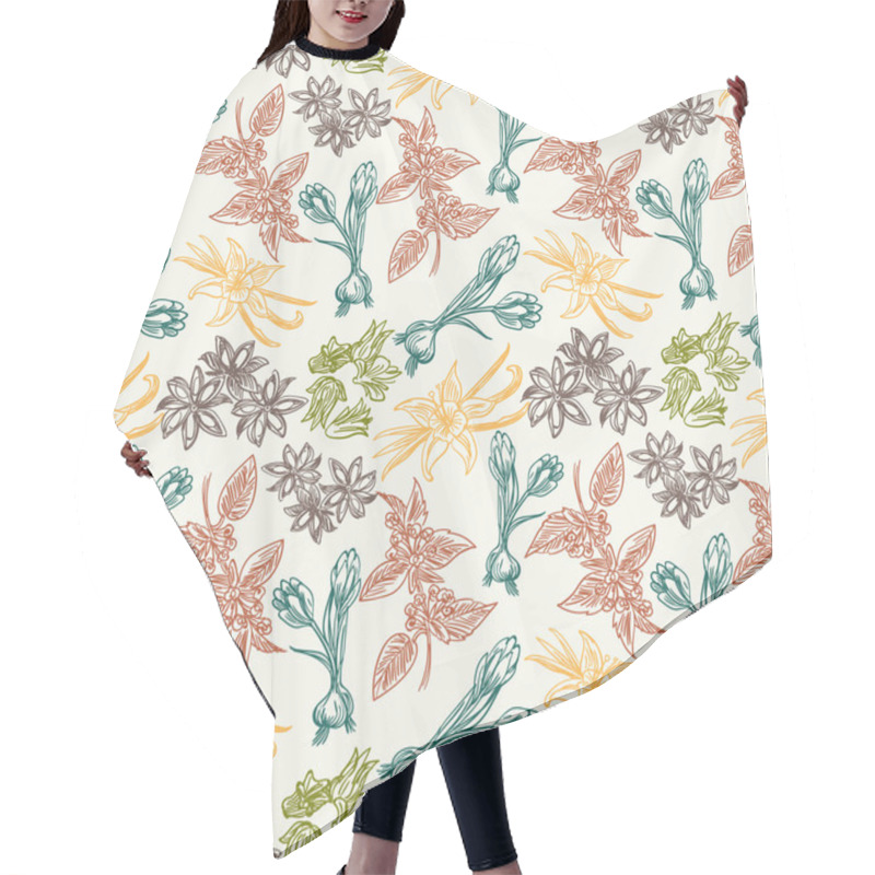 Personality  Seamless Pattern With Spice Herbs Hair Cutting Cape