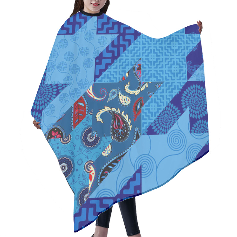 Personality  Seamless Geometric Pattern. Blue Hounds-tooth Pattern In Patchwork Style. Vector Image. Hair Cutting Cape