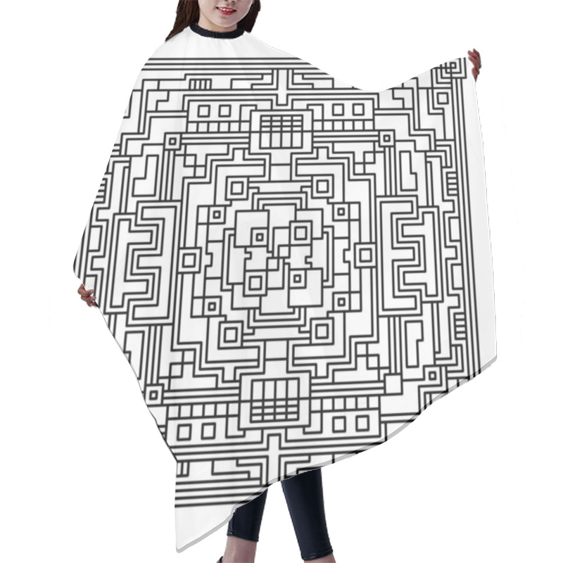 Personality  Highly Detailed Black-and-White Tile Pattern With Intricate, Maze-like Geometry And Symmetric Design Hair Cutting Cape