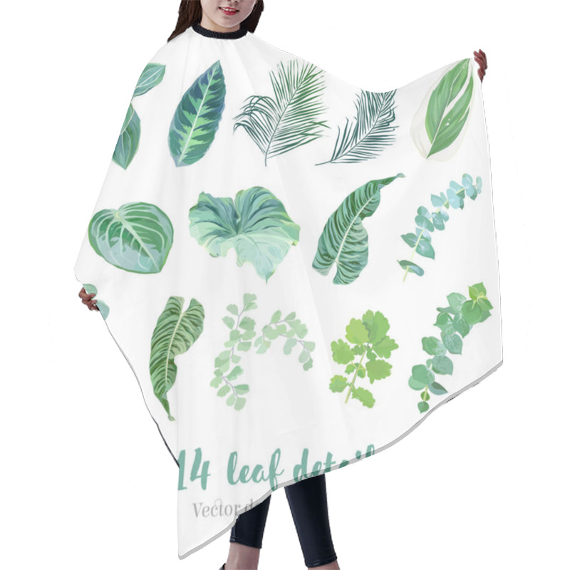 Personality  Tropical Leaves Vector Big Collection. Exotic Islands Greenery Hair Cutting Cape