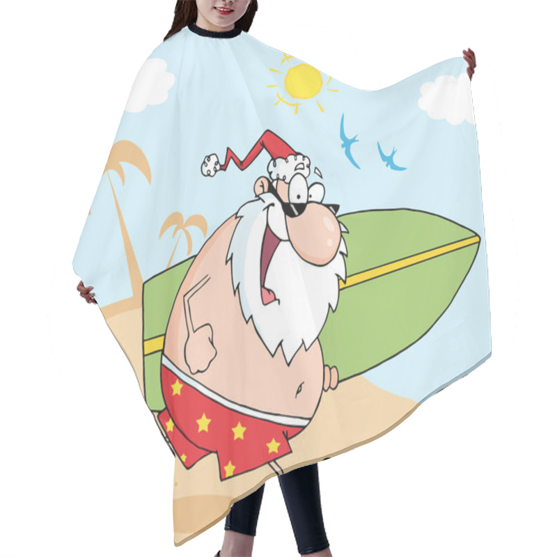 Personality  Santa Running On A Beach With A Surfboard Hair Cutting Cape