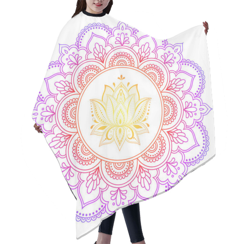 Personality  Circular Pattern In Form Of Mandala With Lotus Flower For Henna, Mehndi, Tattoo, Decoration. Decorative Ornament In Ethnic Oriental Style. Rainbow Pattern On White Background. Hair Cutting Cape