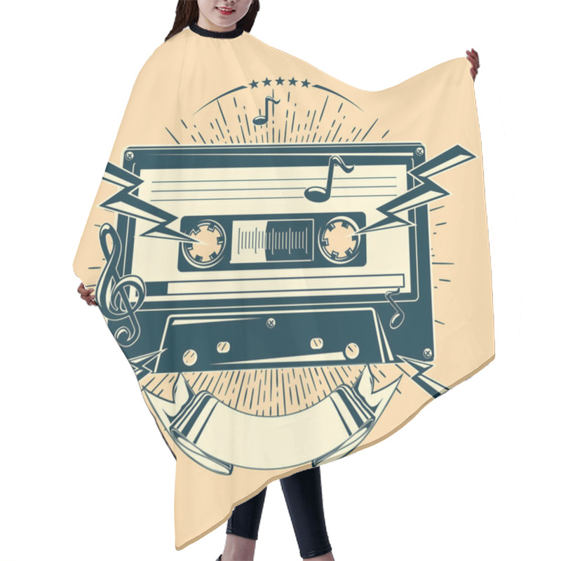 Personality  Audio Cassette Trendy Monochrome Music Emblem Hair Cutting Cape