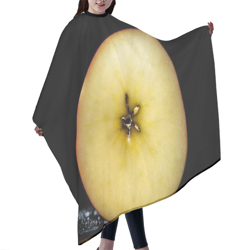 Personality  Half Of Ripe Apple On Black Background Hair Cutting Cape