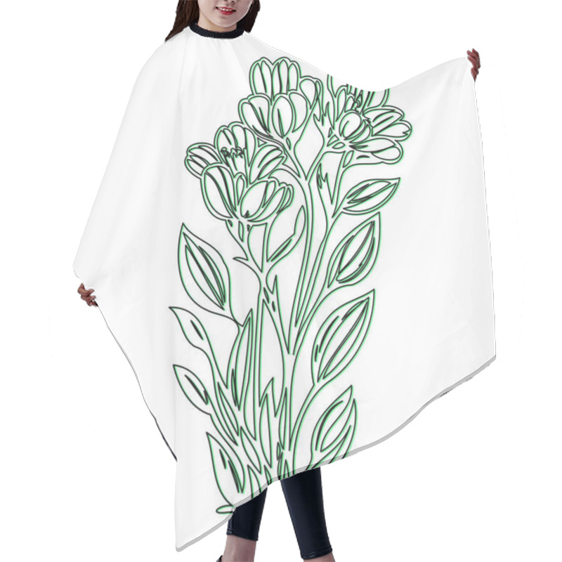 Personality  Line Art Floral Bouquet With Green Outline Hair Cutting Cape