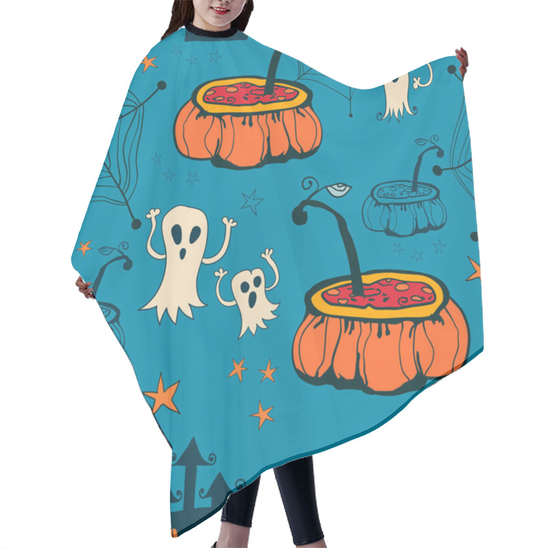 Personality  Seamless Halloween With Black Ghosts On White Background. Hair Cutting Cape