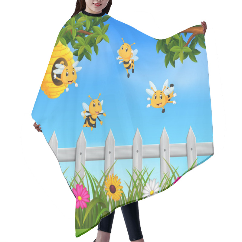 Personality  Illustration Of Bee Flying Around A Beehive In The Garden Hair Cutting Cape