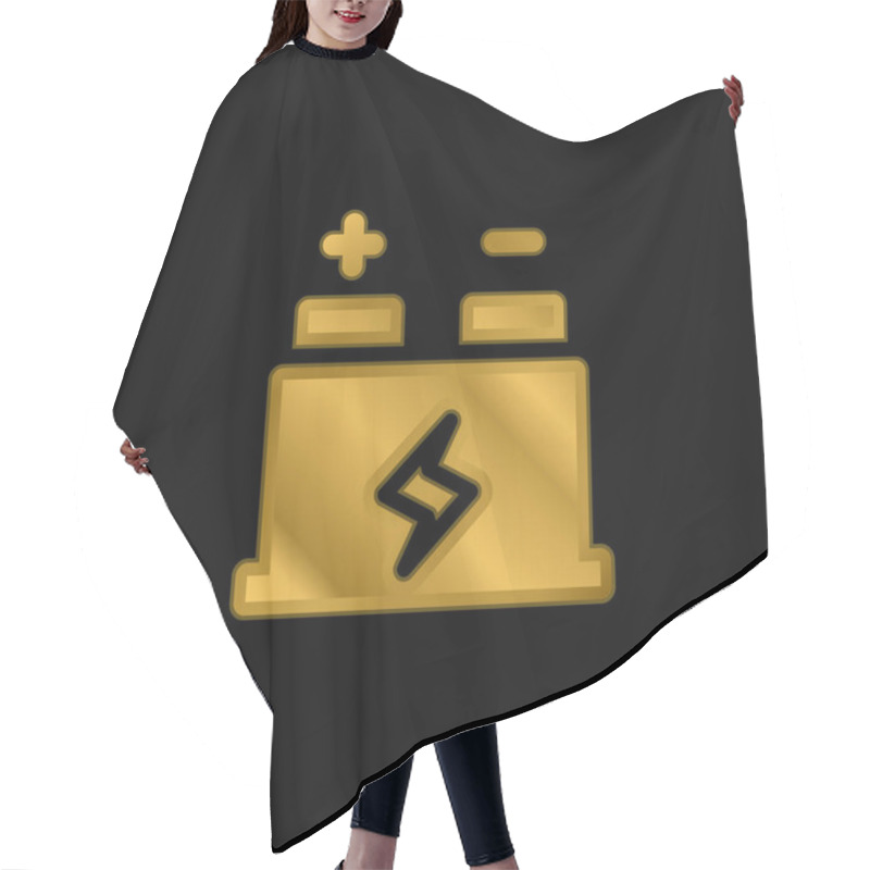 Personality  Battery Gold Plated Metalic Icon Or Logo Vector Hair Cutting Cape