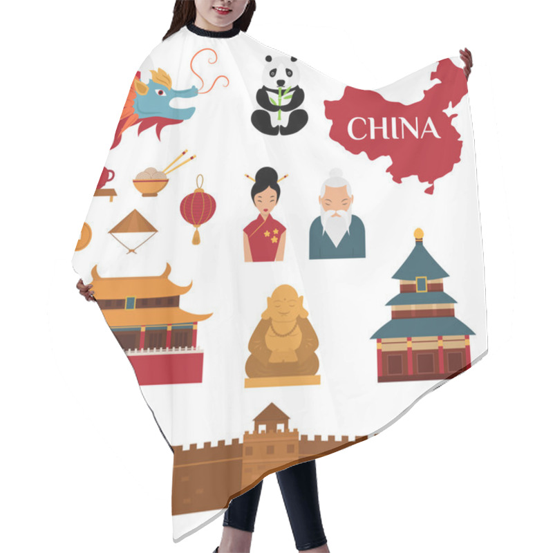 Personality  Chinese Traditional Culture Lanterns And Objects Vector Illustration. Hair Cutting Cape