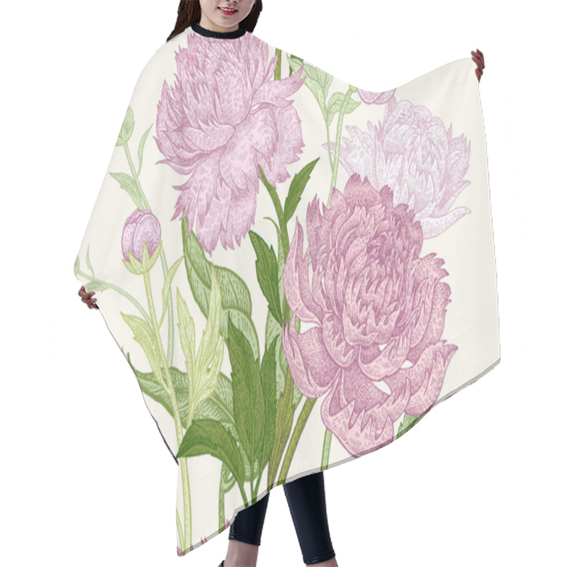 Personality  Seamless Pattern With Peony Flowers. Hair Cutting Cape