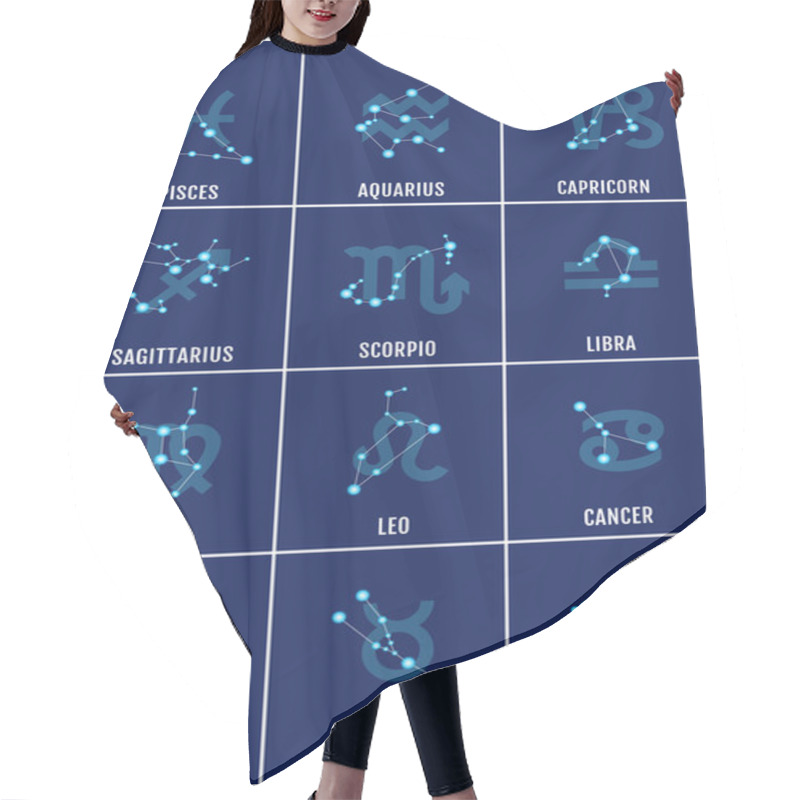 Personality  Zodiac Signs, Vector Icon Set Hair Cutting Cape