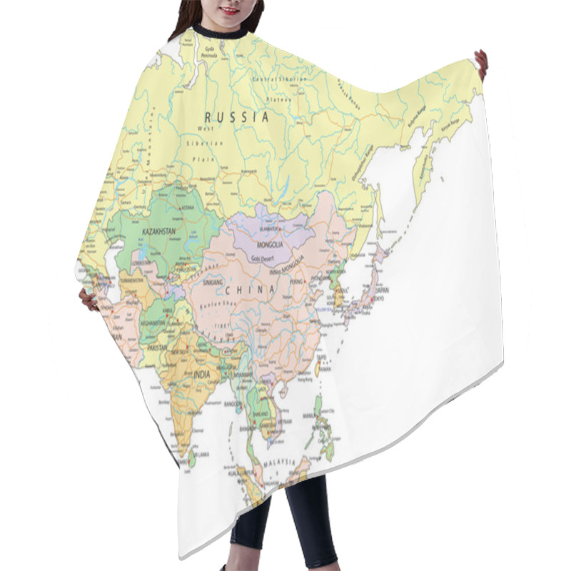 Personality  Asia  Detailed Editable Political Map Hair Cutting Cape