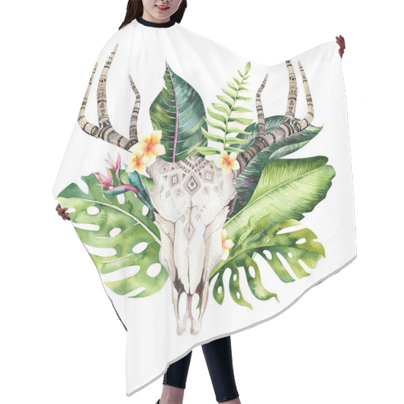 Personality  Cow Skull And Tropic Leaves Hair Cutting Cape