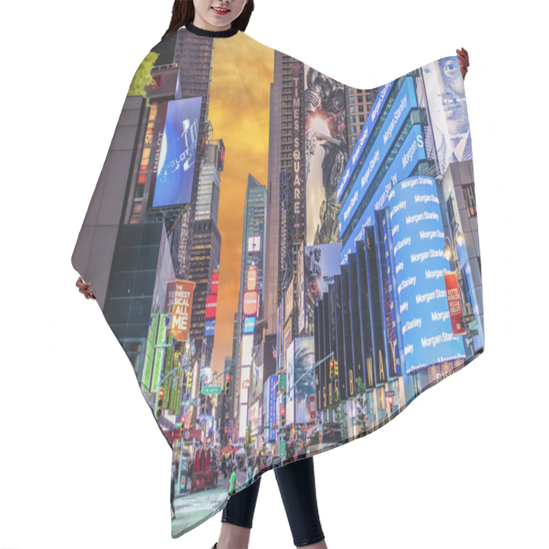 Personality   Advertisements In Times Square At Sunset Hair Cutting Cape