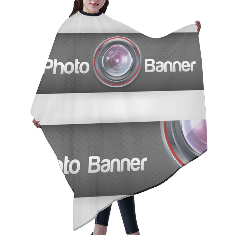 Personality  Photo Banner With Lens. Vector Illustration. Hair Cutting Cape