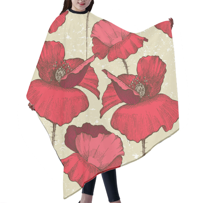 Personality  Seamless Poppy Ornament Hair Cutting Cape