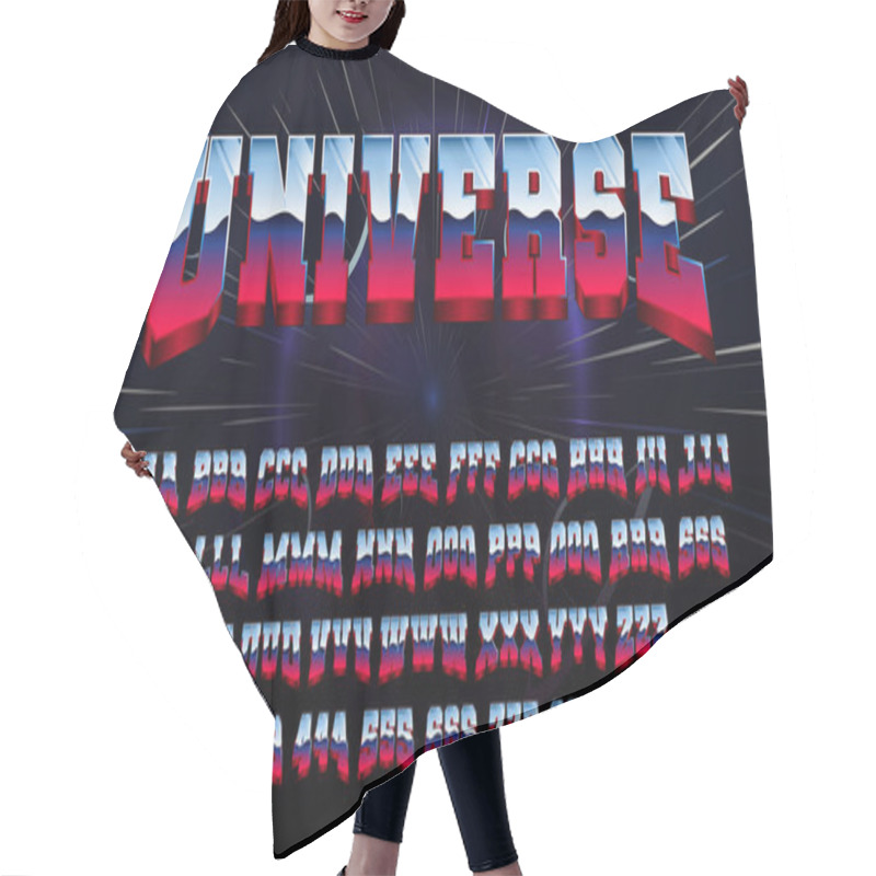 Personality  Retro Futuristic Latin Font, Letters And Numbers With 80s Metall Hair Cutting Cape