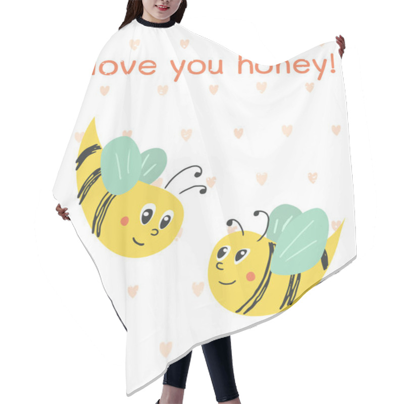 Personality  Vector Illustration Greeting Card With Bees. Composition With Words I Love You Honey. Creative Honey Composition For Cards, Posters, Prints, Covers And Kids Design. Romantic Valentine's Day Concept Hair Cutting Cape