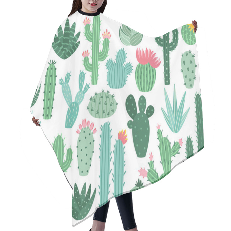 Personality  Mexican Cactus And Aloe. Desert Spiny Plant, Mexico Cacti Flower And Tropical Home Plants Isolated Vector Collection Hair Cutting Cape