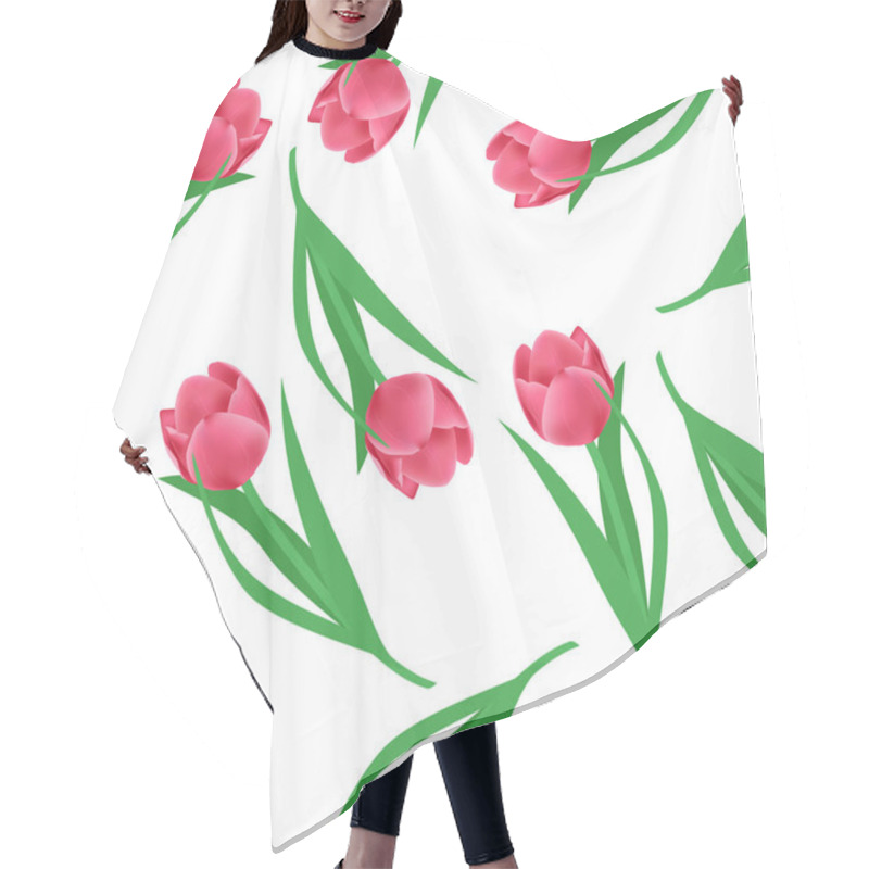 Personality  Floral Pattern. Vector Seamless Background. Pink Tulips Hair Cutting Cape