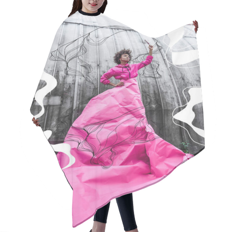 Personality  Model With Popsicle Posing For Fashion Shoot Hair Cutting Cape