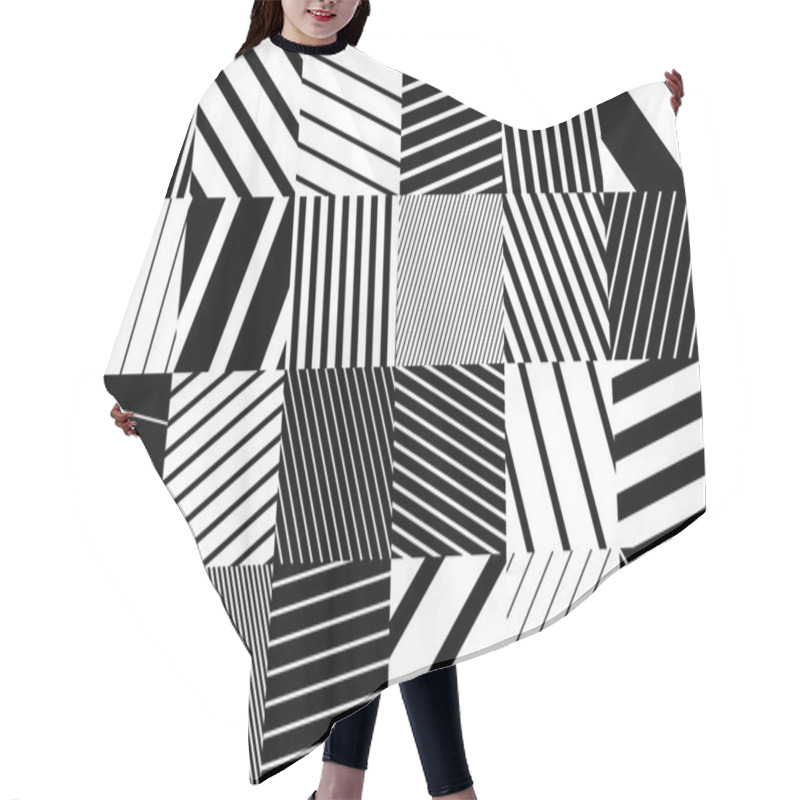 Personality  Abstract Geometric Pattern Background With Black And White Striped Squares Hair Cutting Cape