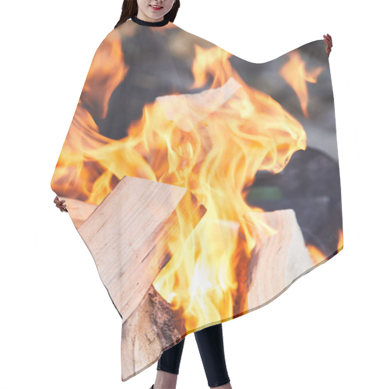 Personality  Selective Focus Of Firewood With Fire Flames In Grill Hair Cutting Cape