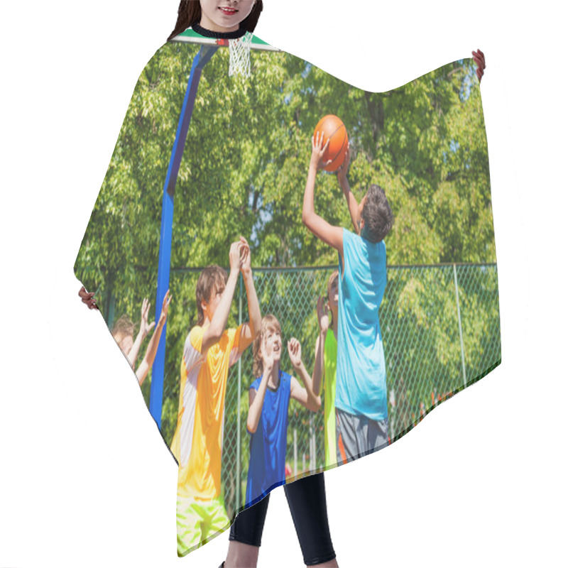 Personality  Group Of Teenagers Play Basketball On Playground Hair Cutting Cape