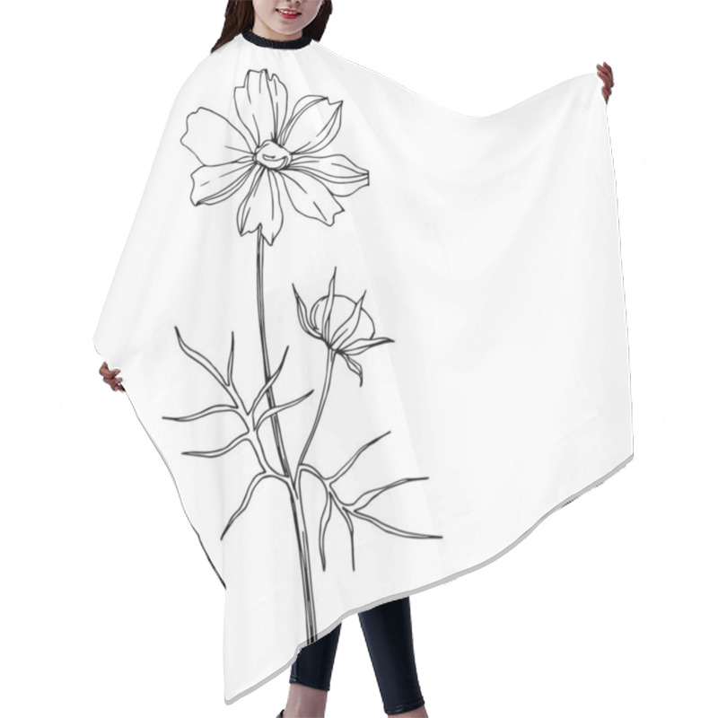 Personality  Vector Wildflower Floral Botanical Flowers. Black And White Engraved Ink Art. Isolated Wildflowers Illustration Element. Hair Cutting Cape