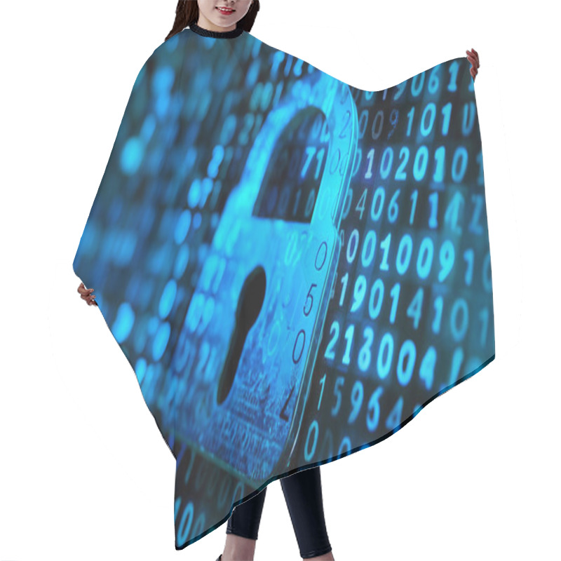 Personality  Streams Of Binary Code Reveal A Digital Padlock, Symbolizing High-tech Security. Hair Cutting Cape