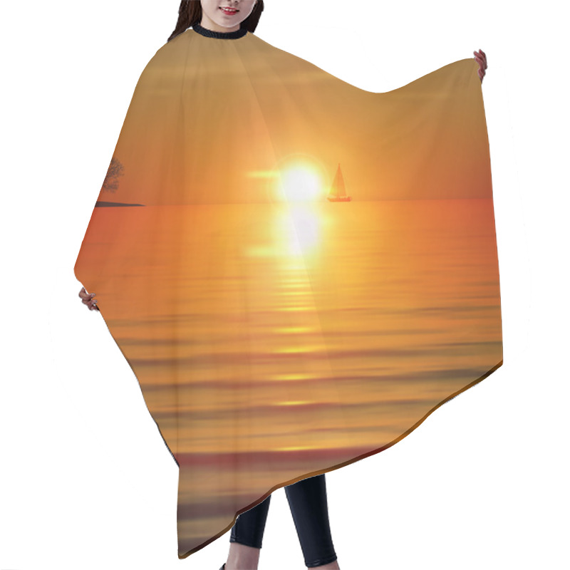 Personality  Abstract Background With Sea Sunrise And Tree Hair Cutting Cape