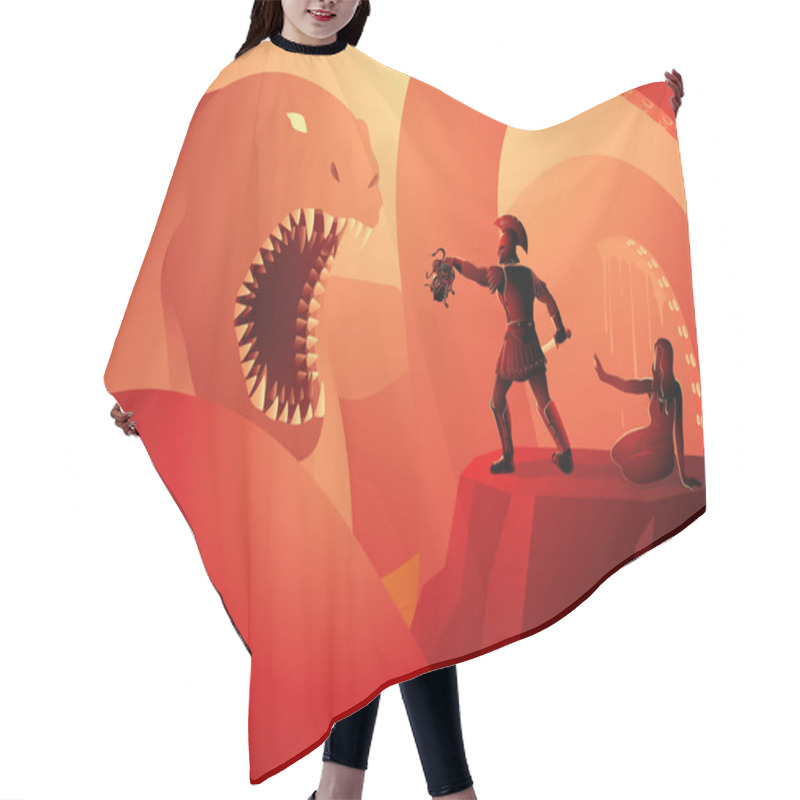 Personality  Greek Mythology Vector Illustration Of Perseus Saves Andromeda From The Sea Monster Cetus Using The Head Of Medusa Hair Cutting Cape