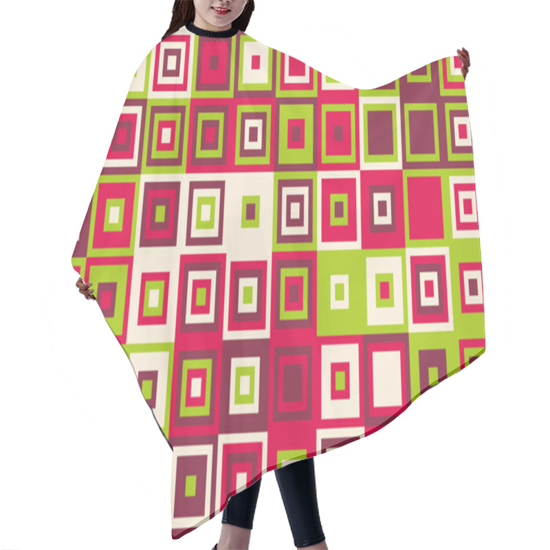 Personality  Vibrant Geometric Pattern Featuring Nested Squares In Red, Green, And Maroon.  Ideal For Backgrounds, Textiles, Or Modern Design Projects.  A Bold, Visually Striking Image With A Retro Feel. Hair Cutting Cape