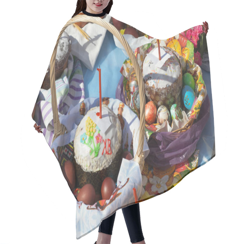 Personality  Easter Holiday, Blessed Easter Food-cakes And Eggs On The Table Hair Cutting Cape