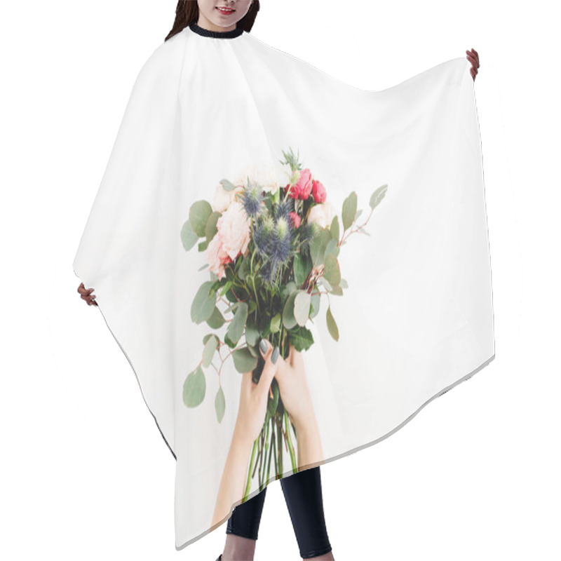 Personality  Girl's Hands Holding Beautiful Flowers Bouquet Hair Cutting Cape