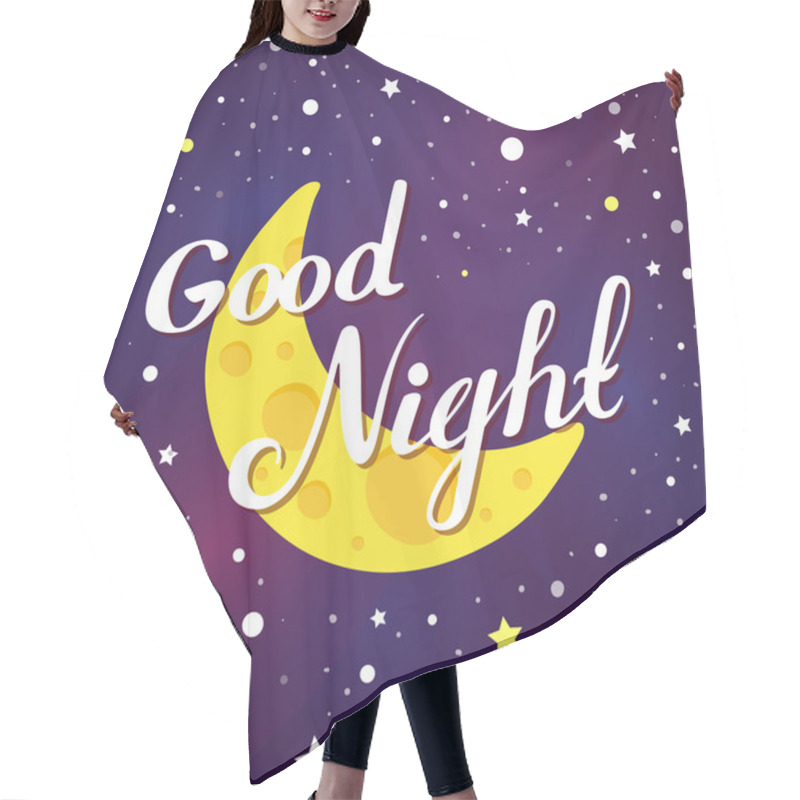 Personality  Vector Illustration Of Good Night Lettering On Dark Sky With Moon And Stars. Hair Cutting Cape